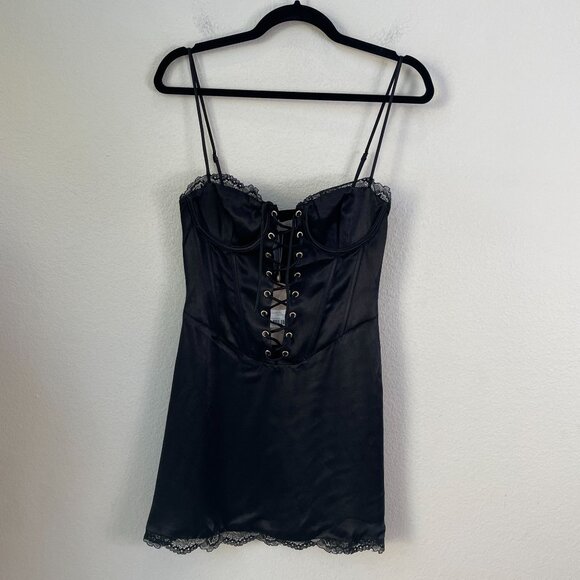 NEW Meshki Womens Small Kalila Corset Mini Dress Black Lace Up Adjustable Straps - Picture 2 of 10